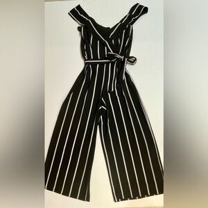 by & by Womens Black/White Striped Jumpsuit Sz 1